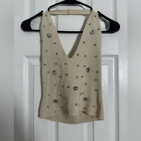 Wise & Pretty Tops - Cream Sleeveless Embellished Tank Top